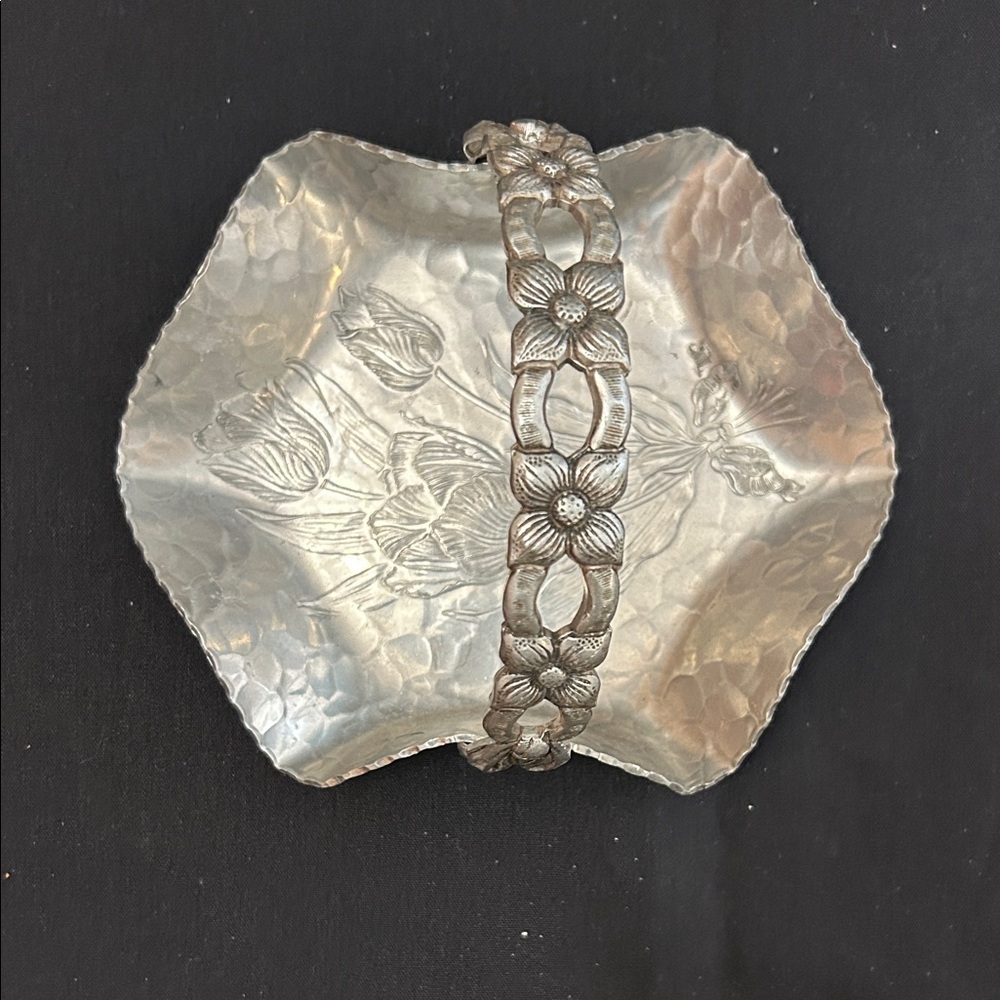Vintage Rodney Kent Hammered Aluminum Handled Dish